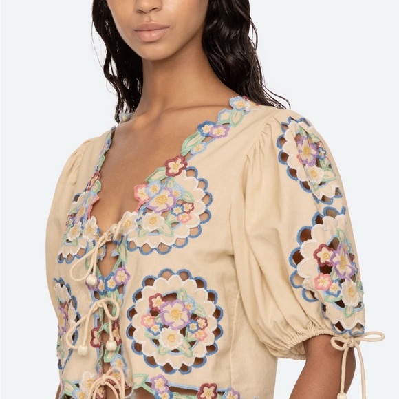 Sea New York Melinda M Cream Puff Sleeve Embellished Crop Blouse sold out online - Picture 2 of 6